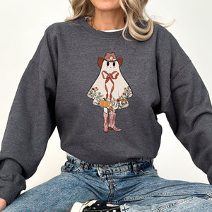 Cute Cowgirl Ghost Halloween Western Vintage Pumpkin Spooky Retro Graphic Sweatshirt — view 6