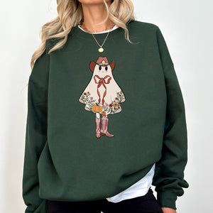Cute Cowgirl Ghost Halloween Western Vintage Pumpkin Spooky Retro Graphic Sweatshirt — view 7