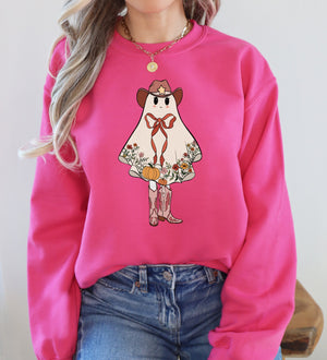 Cute Cowgirl Ghost Halloween Western Vintage Pumpkin Spooky Retro Graphic Sweatshirt — view 1