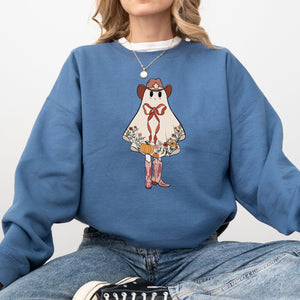Cute Cowgirl Ghost Halloween Western Vintage Pumpkin Spooky Retro Graphic Sweatshirt — view 5