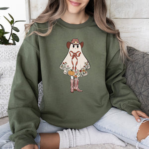 Cute Cowgirl Ghost Halloween Western Vintage Pumpkin Spooky Retro Graphic Sweatshirt — view 3