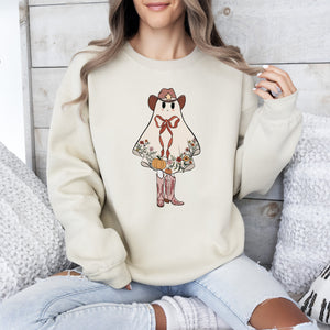 Cute Cowgirl Ghost Halloween Western Vintage Pumpkin Spooky Retro Graphic Sweatshirt — view 4