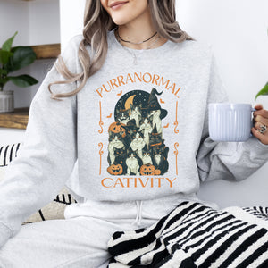 Purranormal Cativity Vintage Ghost Cowgirl Halloween Pumpkin Retro Spooky Graphic Sweatshirt — view 1
