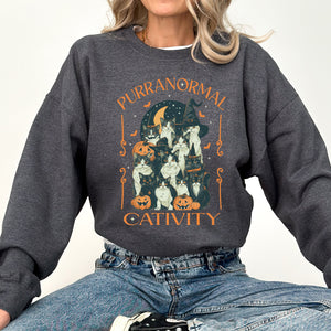 Purranormal Cativity Vintage Ghost Cowgirl Halloween Pumpkin Retro Spooky Graphic Sweatshirt — view 3