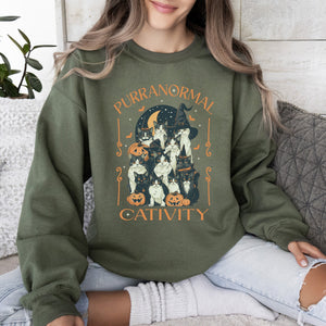 Purranormal Cativity Vintage Ghost Cowgirl Halloween Pumpkin Retro Spooky Graphic Sweatshirt — view 7