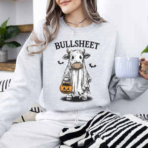 Bullsheet Funny Halloween Cow Ghost Western Pumpkin Retro Spooky Graphic Sweatshirt — view 2