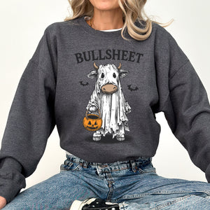 Bullsheet Funny Halloween Cow Ghost Western Pumpkin Retro Spooky Graphic Sweatshirt — view 5