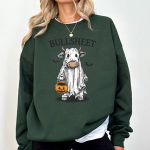 Bullsheet Funny Halloween Cow Ghost Western Pumpkin Retro Spooky Graphic Sweatshirt — view 7