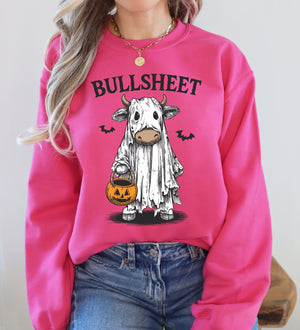 Bullsheet Funny Halloween Cow Ghost Western Pumpkin Retro Spooky Graphic Sweatshirt — view 1