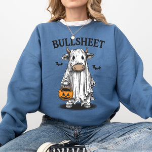 Bullsheet Funny Halloween Cow Ghost Western Pumpkin Retro Spooky Graphic Sweatshirt — view 6
