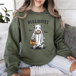 Bullsheet Funny Halloween Cow Ghost Western Pumpkin Retro Spooky Graphic Sweatshirt — view 3