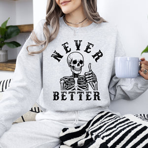 Never Better Cowboy Ghost Halloween Western Vintage Pumpkin Skeleton Retro Fall Graphic Sweatshirt — view 1