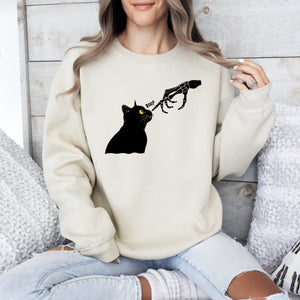 Boop Cat Skeleton Ghost Halloween Western Vintage Pumpkin Retro Spooky Graphic Sweatshirt — view 1