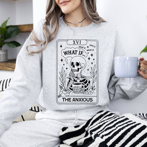 What If The Anxious Skeleton Ghost Western Vintage Pumpkin Halloween Tarot Card Graphic Sweatshirt — view 1
