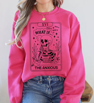What If The Anxious Skeleton Ghost Western Vintage Pumpkin Halloween Tarot Card Graphic Sweatshirt — view 2