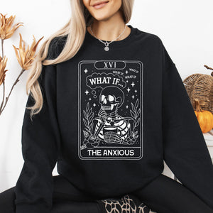 What If The Anxious Skeleton Ghost Western Vintage Pumpkin Halloween Tarot Card Graphic Sweatshirt — view 6