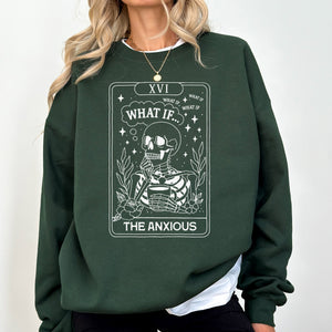What If The Anxious Skeleton Ghost Western Vintage Pumpkin Halloween Tarot Card Graphic Sweatshirt — view 8