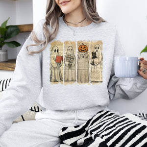 Vintage Newspaper Ghost Halloween Book Cat Western Pumpkin Retro Spooky Costume Fall Graphic Sweatshirt — view 5