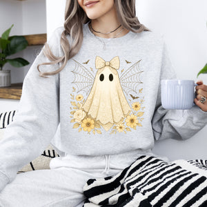 What If Anxious Skeleton Ghost Lace Spider Web Floral Halloween Graphic Sweatshirt — view 2