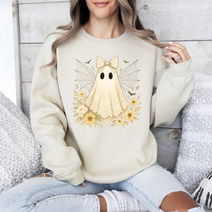 What If Anxious Skeleton Ghost Lace Spider Web Floral Halloween Graphic Sweatshirt — view 1