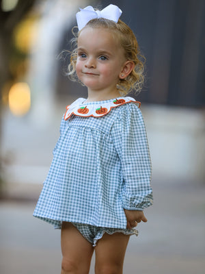 Halloween Thanksgiving Embroidered Pumpkin Girls Bloomer Set — view 3