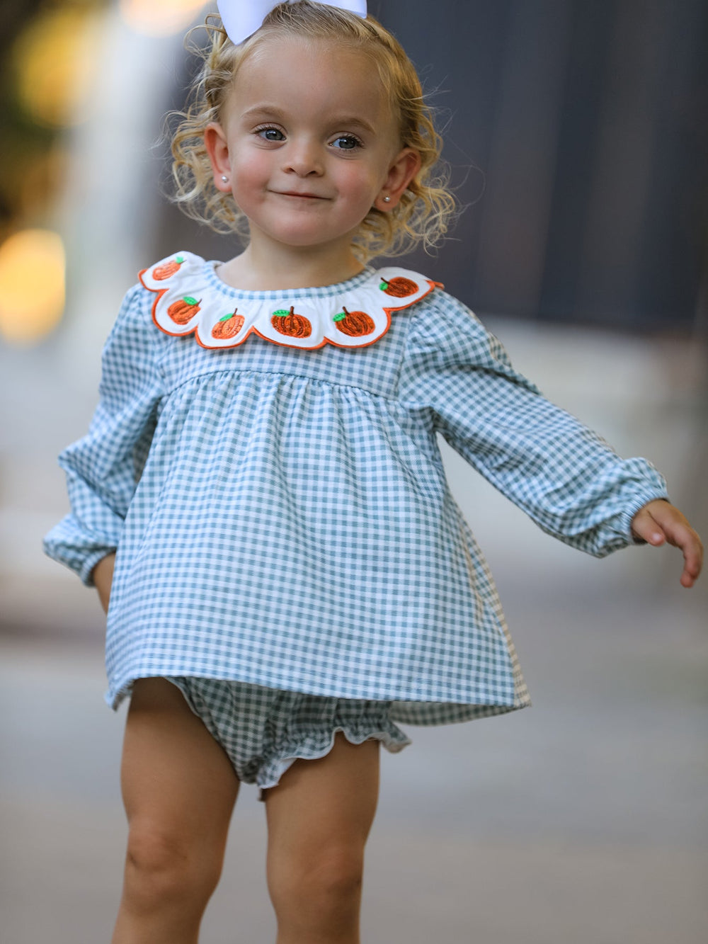Halloween Thanksgiving Embroidered Pumpkin Girls Bloomer Set
