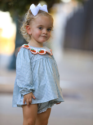 Halloween Thanksgiving Embroidered Pumpkin Girls Bloomer Set — view 5