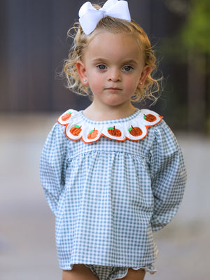 Halloween Thanksgiving Embroidered Pumpkin Girls Bloomer Set — view 2