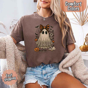 Lace Ghost Comfort Colors Halloween Shirt – Women’s Spooky Tee — view 1