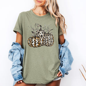 Leopard Print Pumpkins Graphic Tee For Halloween And Autumn Fashion, Cozy Fall Wardrobe Essential — view 4