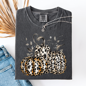 Leopard Print Pumpkins Watercolor Bouquet Autumn Halloween Scene Comfort Colors Tee — view 4