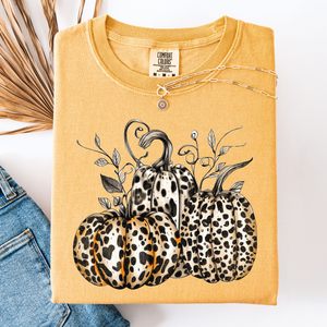 Leopard Print Pumpkins Watercolor Bouquet Autumn Halloween Scene Comfort Colors Tee — view 7