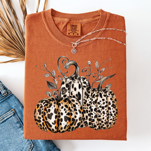 Leopard Print Pumpkins Watercolor Bouquet Autumn Halloween Scene Comfort Colors Tee — view 5
