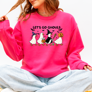 Let's Go Ghouls Geese Goose Halloween Witch Theme Spooky Seasonal Graphic Sweatshirt — view 6