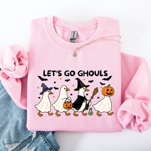Let's Go Ghouls Geese Goose Halloween Witch Theme Spooky Seasonal Graphic Sweatshirt — view 4