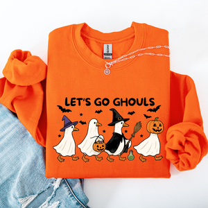 Let's Go Ghouls Geese Goose Halloween Witch Theme Spooky Seasonal Graphic Sweatshirt — view 9