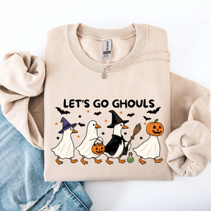 Let's Go Ghouls Geese Goose Halloween Witch Theme Spooky Seasonal Graphic Sweatshirt — view 1