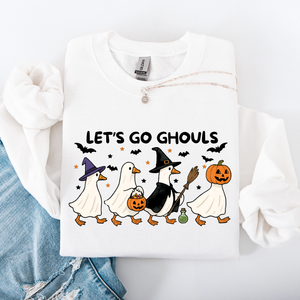 Let's Go Ghouls Geese Goose Halloween Witch Theme Spooky Seasonal Graphic Sweatshirt — view 7