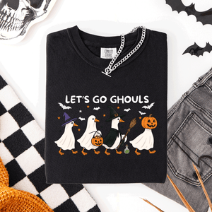 Let's Go Ghouls Funny Geese Goose Halloween Witch Spooky Season Comfort Colors Tee — view 6