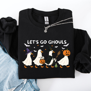 Let's Go Ghouls Geese Goose Halloween Witch Theme Spooky Seasonal Graphic Sweatshirt — view 8