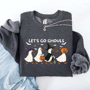 Let's Go Ghouls Geese Goose Halloween Witch Theme Spooky Seasonal Graphic Sweatshirt — view 3