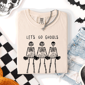 Let's Go Ghouls Skeleton Cheerleaders Spooky Halloween Edition Classic Comfort Colors Tee — view 4