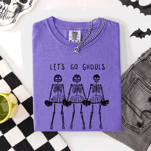 Let's Go Ghouls Skeleton Cheerleaders Spooky Halloween Edition Classic Comfort Colors Tee — view 8