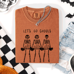 Let's Go Ghouls Skeleton Cheerleaders Spooky Halloween Edition Classic Comfort Colors Tee — view 1