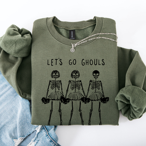 Let's Go Ghouls Skeleton Cheerleaders Halloween Night Parade Spooky Spirit Sweatshirt — view 9