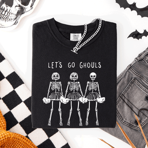 Let's Go Ghouls Skeleton Cheerleaders Spooky Halloween Edition Classic Comfort Colors Tee — view 10