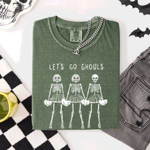 Let's Go Ghouls Skeleton Cheerleaders Spooky Halloween Edition Classic Comfort Colors Tee — view 5