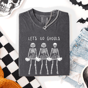 Let's Go Ghouls Skeleton Cheerleaders Spooky Halloween Edition Classic Comfort Colors Tee — view 3