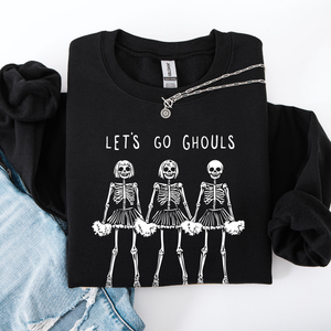 Let's Go Ghouls Skeleton Cheerleaders Halloween Night Parade Spooky Spirit Sweatshirt — view 4