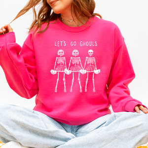 Let's Go Ghouls Skeleton Cheerleaders Halloween Night Parade Spooky Spirit Sweatshirt — view 1